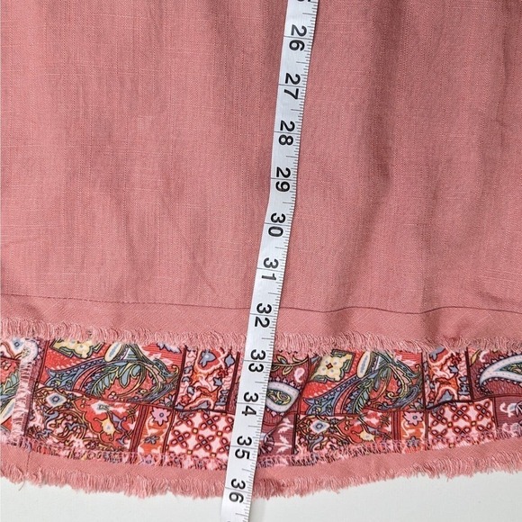Umgee Linen Hi Low Tunic Mini Dress Medium Pink Boho Paisley Floral Fringe - Picture 5 of 7